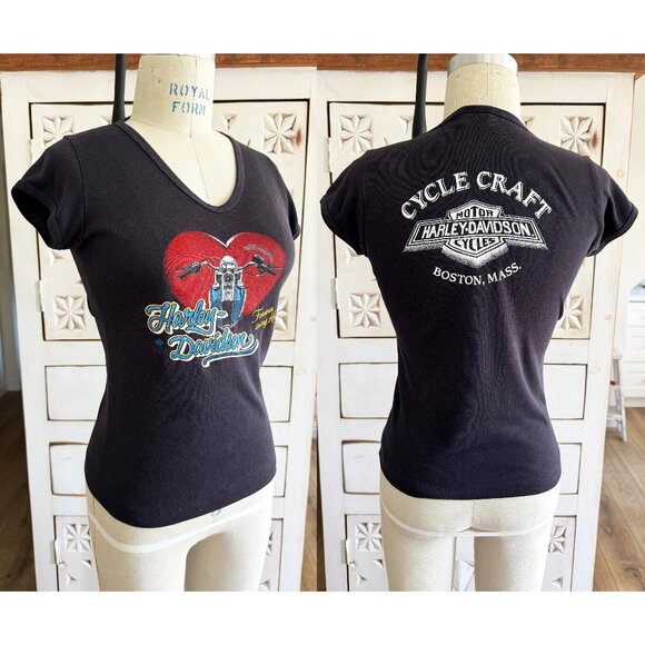 Vintage Tops - VTG 70s Harley Heart Baby Tee S/M